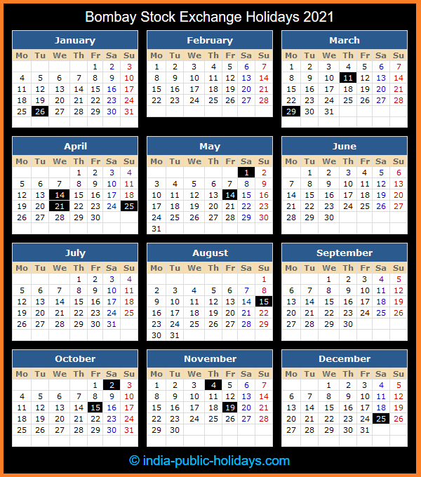 Bombay Stock Exchange Holiday Calendar 2021